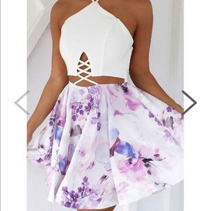 White & purple floral homecoming dress